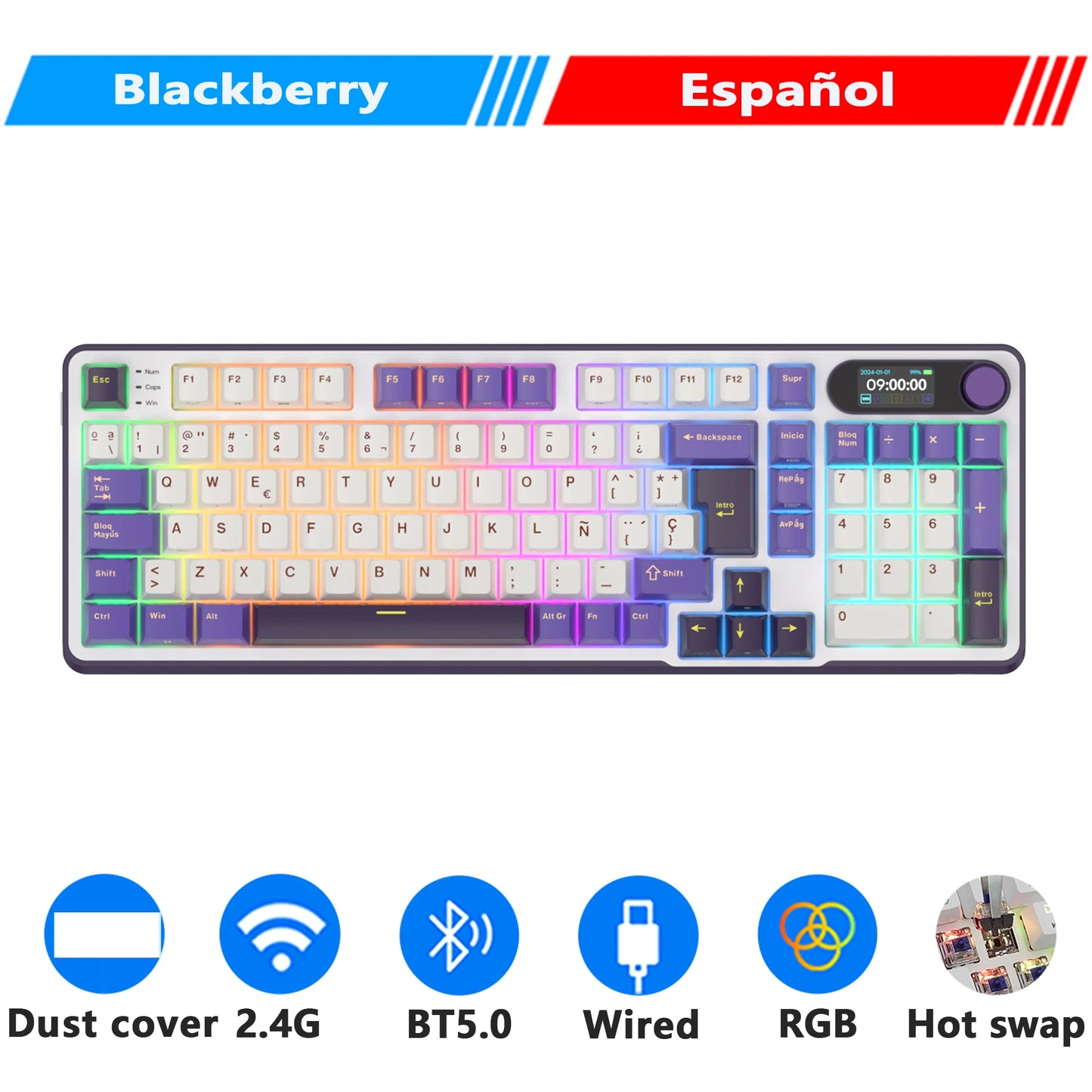 RK ROYAL KLUDGE S98 Mechanical Keyboard Top Mount TFT Screen 98 Keys RGB BT5.0/2.4G/USB-C Wireless Gamer Keyboard Hot Swappable