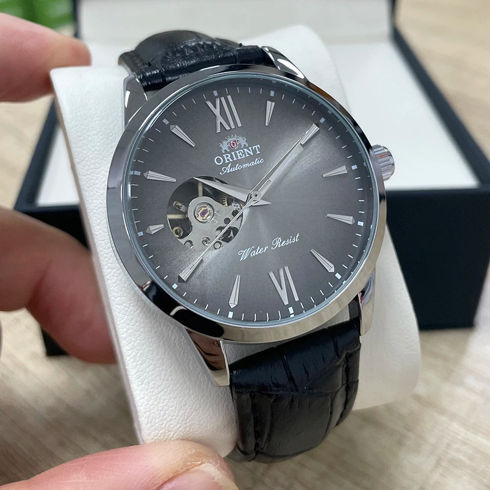 Orient Men's Automatic Open Heart Watch Blue Dial Stainless Steel Band Casual Dress Wristwatch 30M Water Resistant Fashion Watch