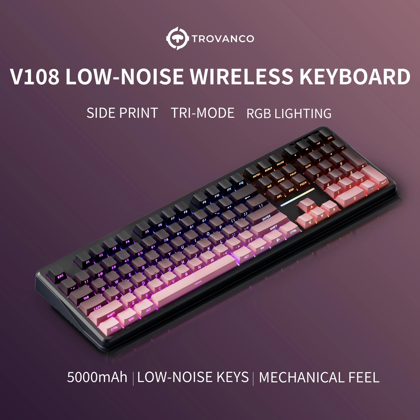 Teclado Bluetooth V108 Pro para oficina, bajo nivel de ruido, 2.4G, con cable e inalámbrico, diseño completo, membrana con retroiluminación RGB
