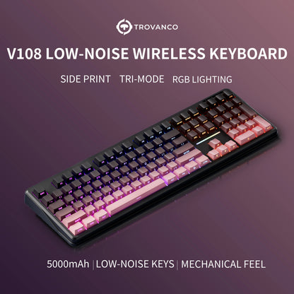 Teclado Bluetooth V108 Pro para oficina, bajo nivel de ruido, 2.4G, con cable e inalámbrico, diseño completo, membrana con retroiluminación RGB