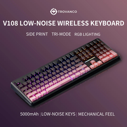 V108 Pro Bluetooth Keyboard  Office Low Noise 2.4G Wired&Wireless Full Layout with RGB Backlit Membrane