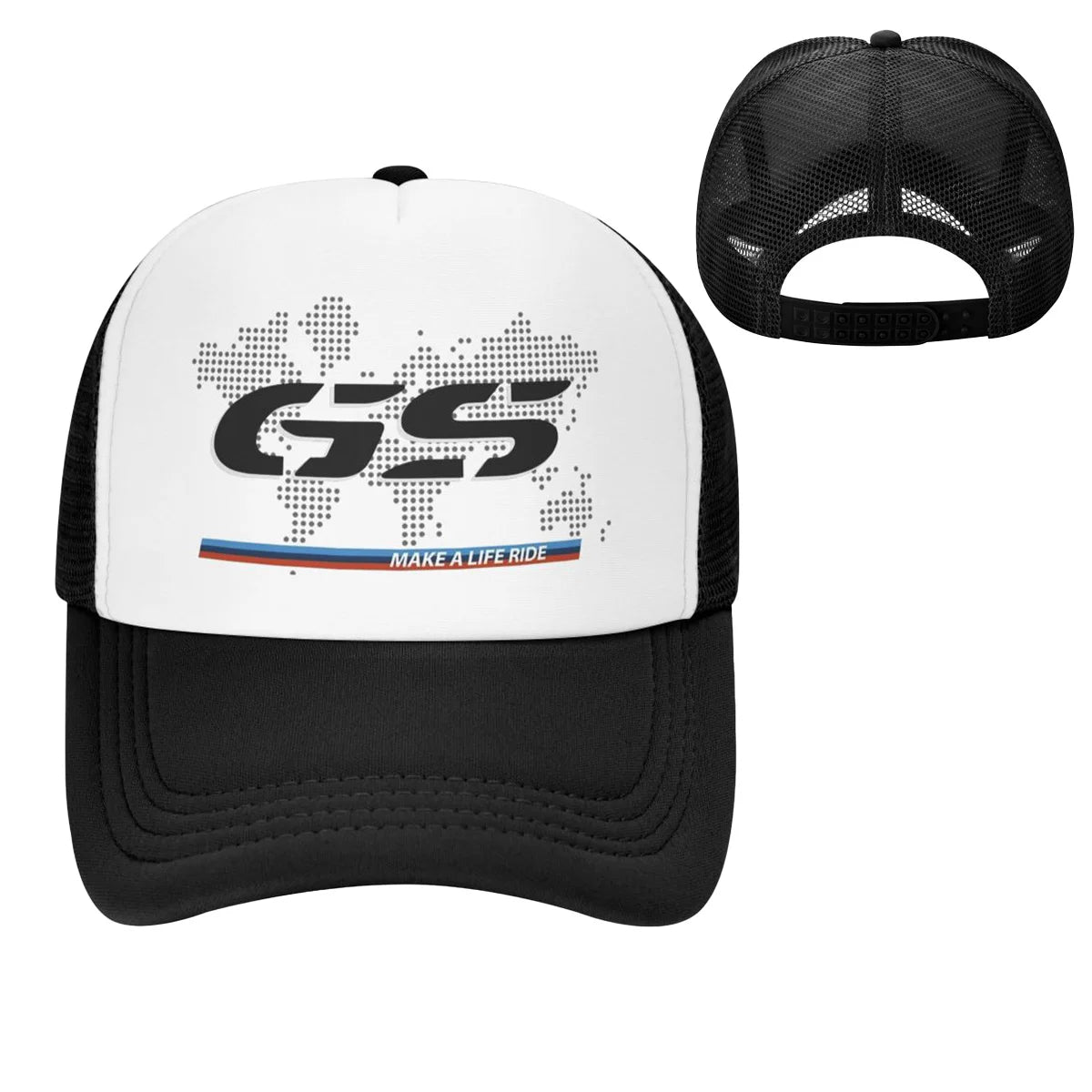 GS Weltkarte Motorrad-Trucker-Cap Herrenmode-Hüte Sonnenkappen Angelhut Atmungsaktive Baseballkappen aus Polyester-Netzgewebe für den Sommer