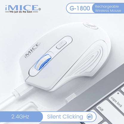 Silent Rechargeable 1600 DPI Adjustable 2.4GHz Wireless Connection Mouse Quiet Click For Office Use Compatible Wiht PC Laptop