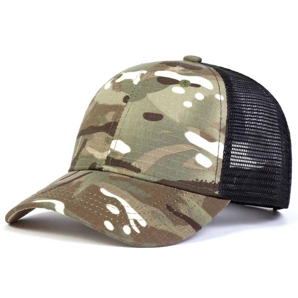 Men's Camouflage Baseball Net Cap Summer Sun Hat Military Camouflage Baseball Cap Breathable Tactical Cap For Outdoor Activities