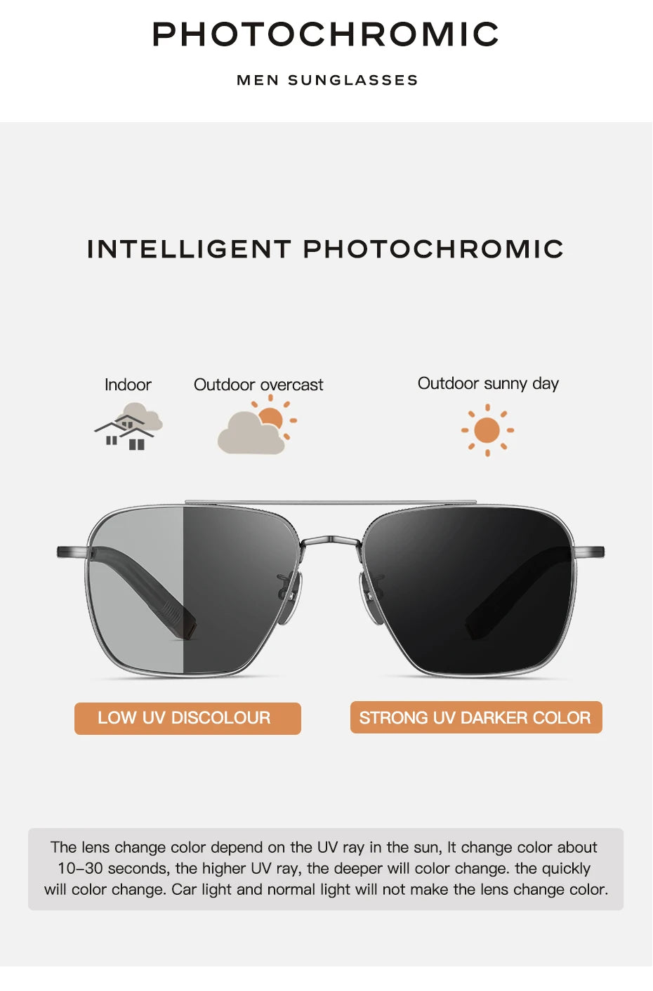 Polarizované pánské sluneční brýle CAPONI Seiko z čistého titanu, fotochromatické, outdoorové, řidičské, UV400, originální značkové sluneční brýle BS50004