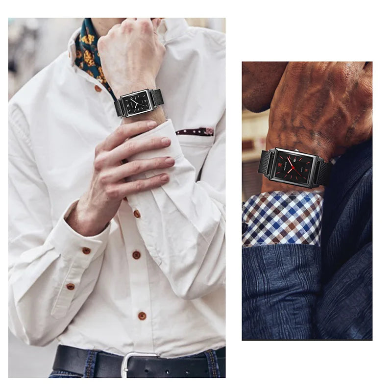 Fashion Watches for Men Luxury Rectangle Stainless Steel Men's Quartz Wristwatch Business Man Watch Clock Gift relogio masculino