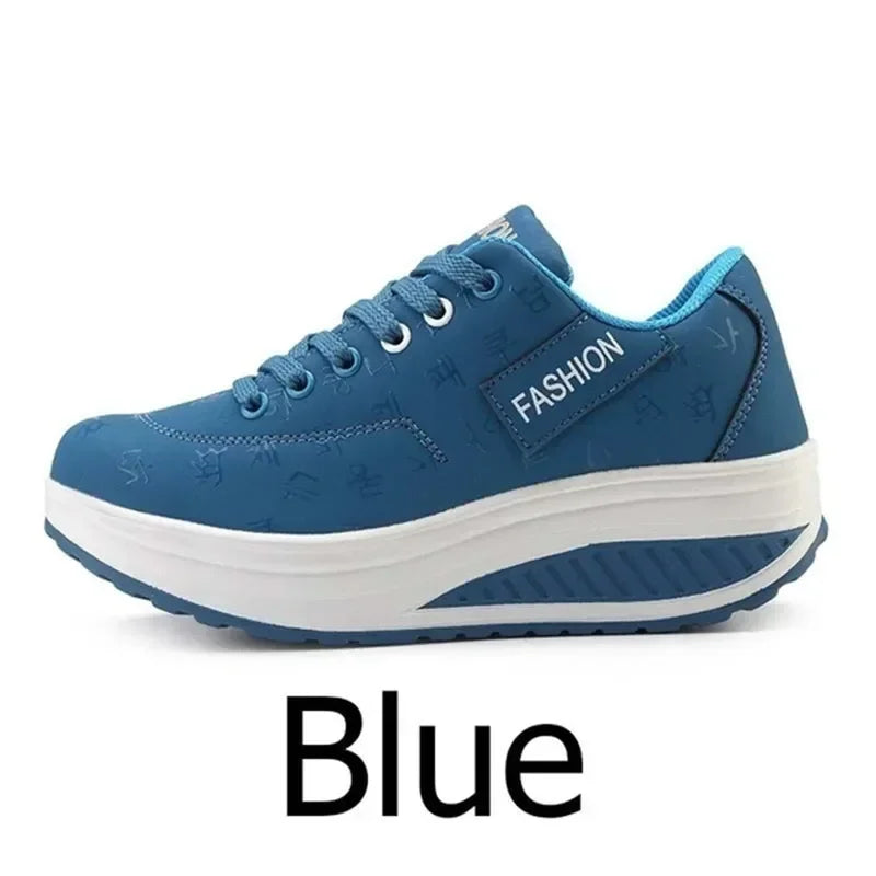 Scarpe casual da donna per l'outdoor con suola spessa e tacco oscillante, scarpe sportive alla moda con plateau, taglia 42, suola piatta, per camminata e corsa