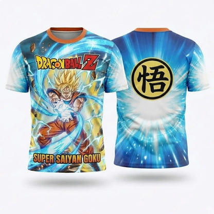 Summer 2026 Dragon Ball Wukong "Super Race Flame" Theme 3D Printing Breathable Quick Drying T-shirt Adult Parent-child Top