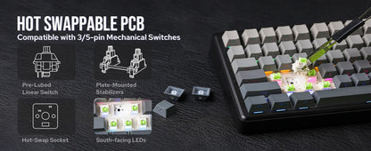 EPOMAKER X AULA F75 MAX kompakte mechanische Tastatur im 75-%-ANSI-Layout, kabelgebunden/Bluetooth/2.4GHz kabellos, mit TFT-Bildschirm und Drehregler