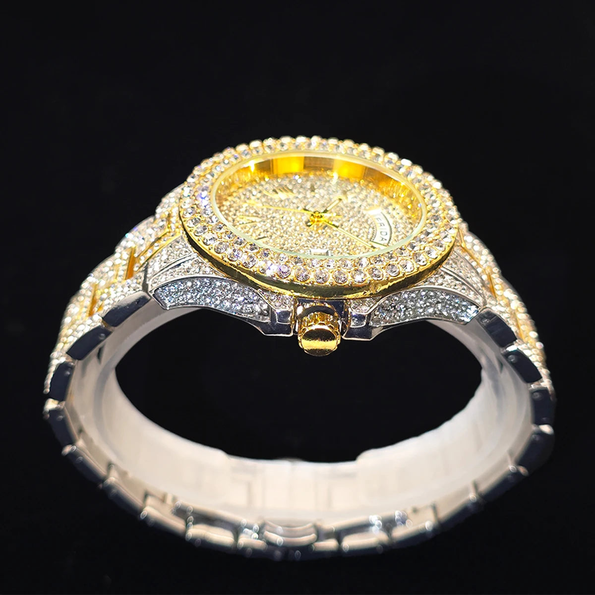 Men's Gold Quartz Watches Calendar Week Display Diamond Watch For Man Dropshipping