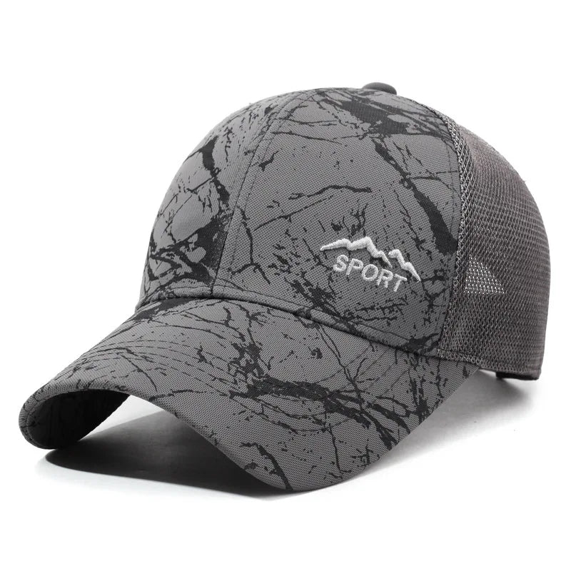 Sommer-Sonnenhut für Herren, Outdoor-Sport-Schirmmütze, Baseballkappe mit Netzrückseite, atmungsaktive Freizeit- und Trucker-Kappe zum Angeln