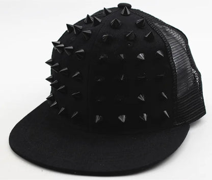 Herren-Kappen, flache Hüte, Hip-Hop-Snapbacks, ausgefallene Baseballkappen mit Nieten, Street-Dance-Kappen, trendige Mesh-Kappen mit Schirm, für Jugendliche, Jungen und Mädchen