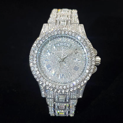 Men's Gold Quartz Watches Calendar Week Display Diamond Watch For Man Dropshipping
