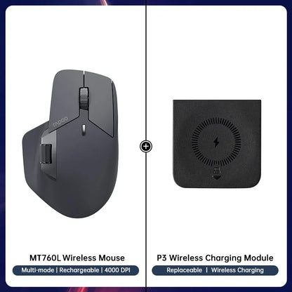 Rapoo MT760/MT760Mini Multi-mode Rechargeable Wireless Mouse Ergonomic 4000 DPI Bluetooth Mouse Easy-Switch Up to 4 Devices