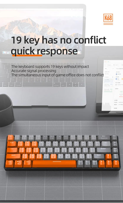 K68 2.4G/BT5.0 Wireless Gaming Mechanical Keyboard 68 Keys Hotswap Mini Gaming Mechanical Keyboard PBT Keycaps 65% Keyboards