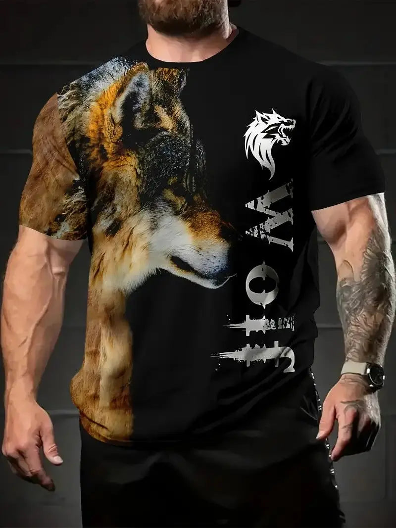 Summer Wolf Animal 3D Print T-Shirts Men Women Hip-hop Short Sleeve T Shirt Casual Oversized Harajuku Y2K Tops Tees Men Clothing