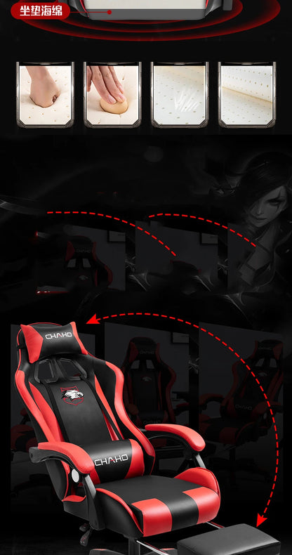 Ergonomic PU Leather Gaming Chair with Adjustable Height, Reclining Computer Chair, Swivel Office Chair for Home Office, Gaming & Study
