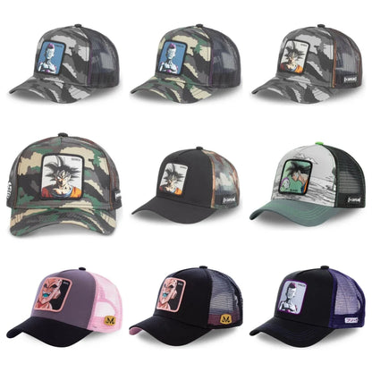 Dragon Ball Buu Goku-Kappe, Sommer-Reisekappe mit Schirm, Herren-Kappe mit Stickerei, im Hip-Hop-Stil, Sonnenvisier, verstellbare Trucker-Netzkappe