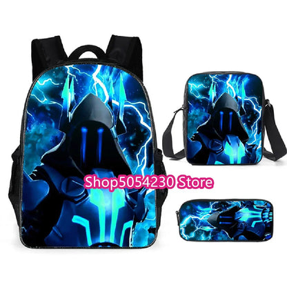 Mochila Fortnited 3PCS para Rapazes, Victory Game, 16 Polegadas, Resistente à Água, Mochila Pré-Escolar, Mochilas Escolares Fixes para o Ensino Básico