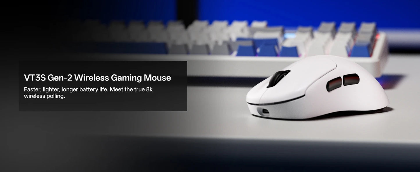 Mouse da gaming wireless Rapoo VT3S /VT3S MAX GEN-2, polling rate wireless True 8K, ultraleggero 49g, autonomia fino a 750Hr