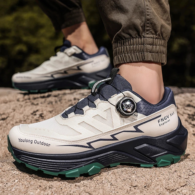 Outdoor Hiking Shoes for Men, Lightweight Trekking Shoes, Breathable Mesh Sneakers, Casual Walking Shoes, Rotating Buckle Design, Non-Slip and Wear-Resistant Trail Shoes, Suitable for Hiking and Camping, 2026 New Running Shoe