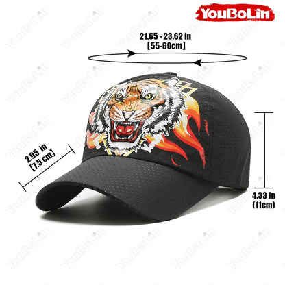Czapka baseballowa Outdoor Tiger Face, letni materiał szybkoschnący, konstrukcja z siateczki i perforacji, czapka z etnicznym nadrukiem chroniąca przed słońcem