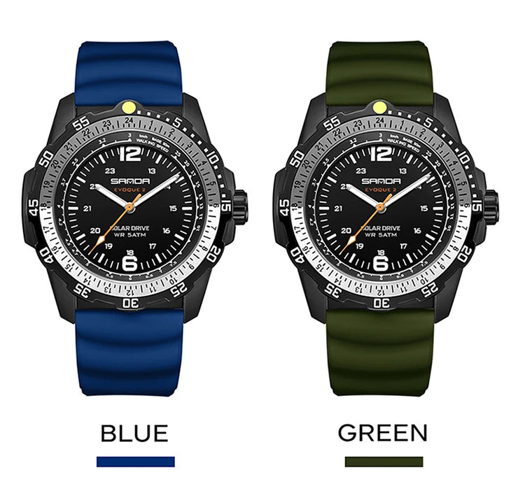 SANDA Luxury Men's Solar-powered Watch Creative Quartz Dial Luminous Hands Waterproof Sport Student Wristwatch Innovative Design