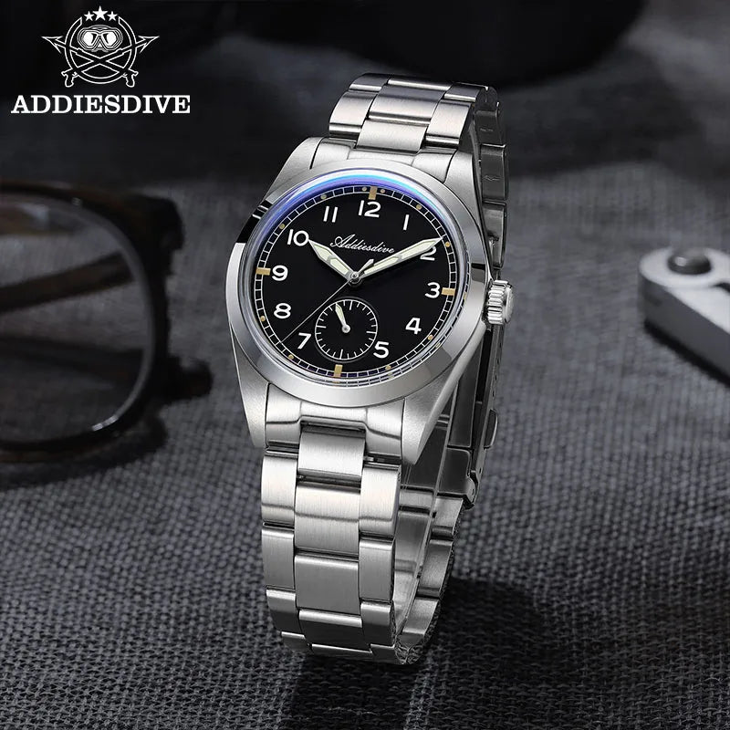 Reloj de cuarzo ADDIESDIVE de 36mm para hombre VH60, luminoso BGW9, cristal abombado tipo burbuja, cubierta de vidrio, resistente al agua 10Bar, acero inoxidable