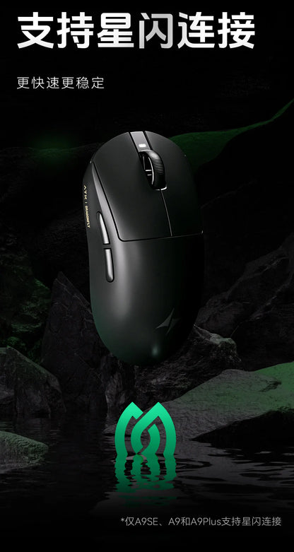 Mouse gaming wireless ATK A9 con tecnologia NearLink, ergonomico, PAW3395, tri-mode Bluetooth a bassa latenza, mouse esports per PC