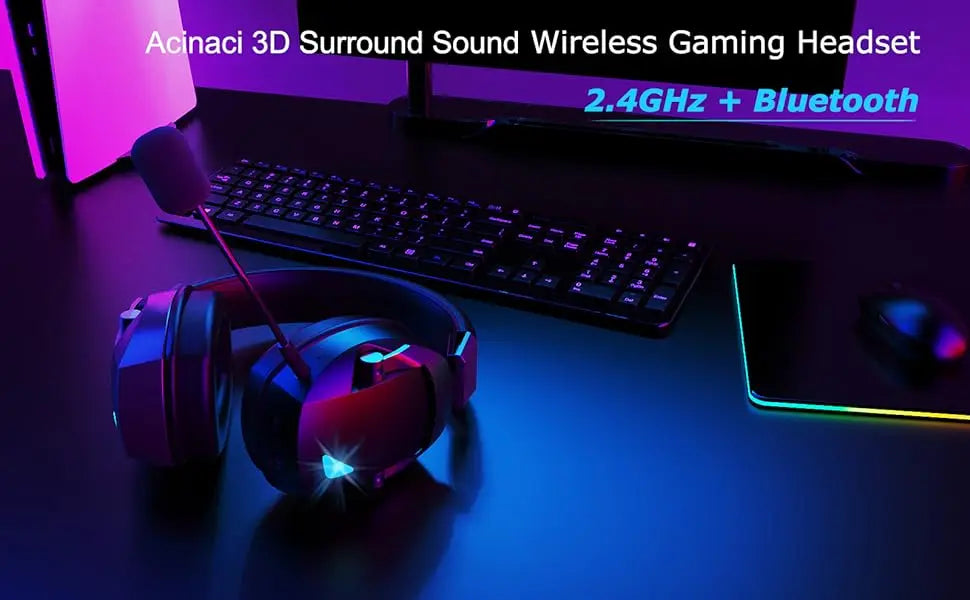 Gaming Headset with Detachable Noise-Cancelling Microphone – 3-Mode Wireless Bluetooth 5.3, 2.4G USB & 3.5mm Wired Gaming Headset with 50mm Drivers