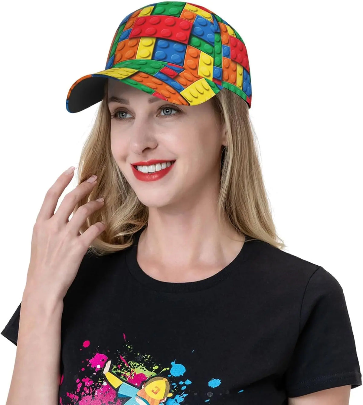 Zabawna czapka z daszkiem z nadrukiem klocków dla kobiet i mężczyzn, regulowana czapka typu snapback z brokatem, modna czapka z daszkiem