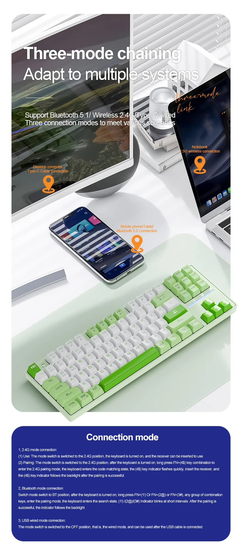 Tastiera meccanica wireless Bluetooth SMAILWOLF MK87 per gaming e-sport, hot-swap full key, tastiera personalizzata