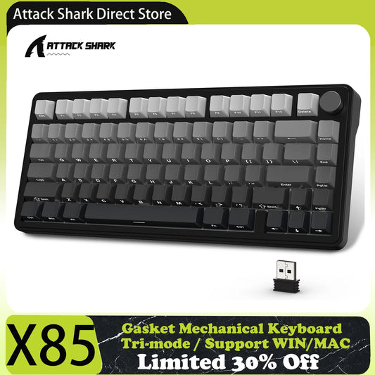 ATTACK SHARK X85 Tri-Mode Gasket Mechanical Keyboard 75% Wireless Hot Swappable RGB Gaming Keyboard with CNC Knob, 5-Layer Sound Dampening & NKRO