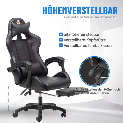 Ergonomic gaming chair, office chair, height adjustable,PU leather computer chair, with headrest and lumbar support, 360° swivel