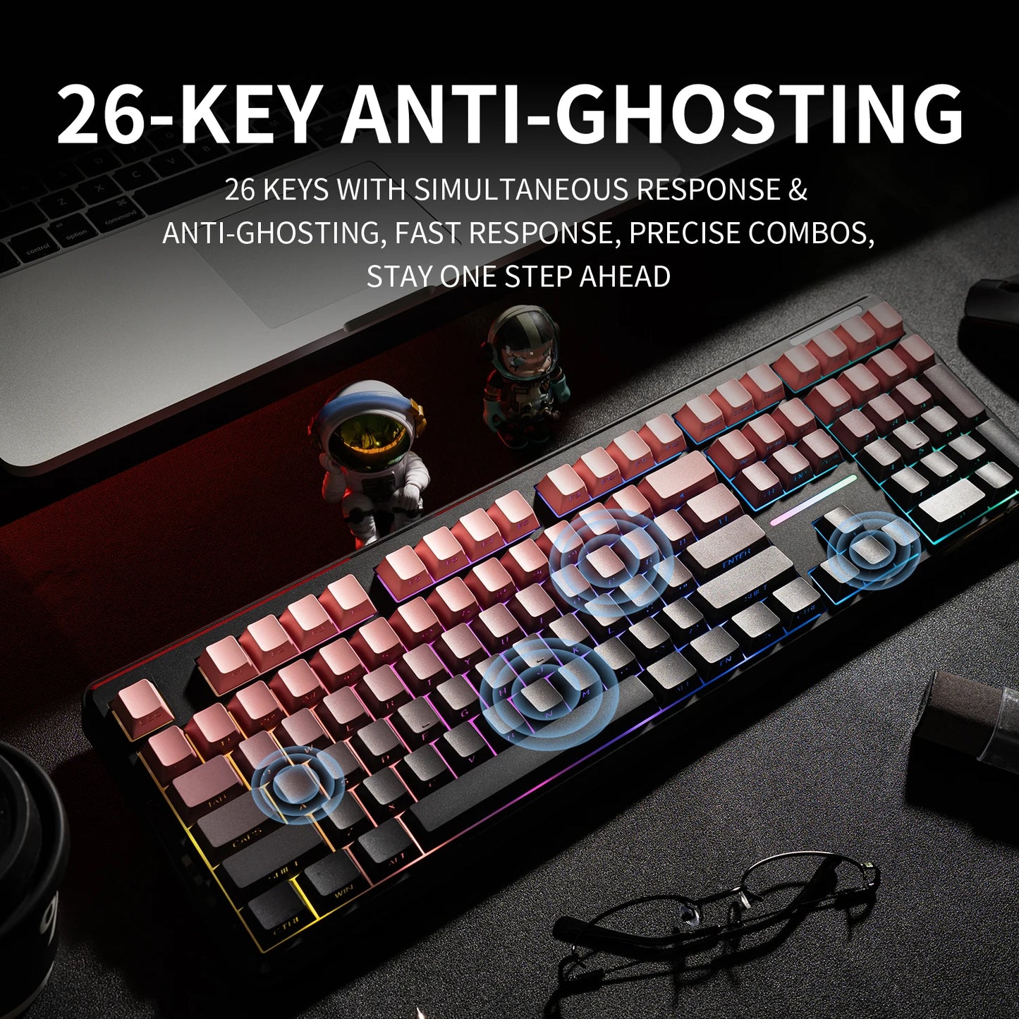 Teclado Bluetooth V108 Pro para oficina, bajo nivel de ruido, 2.4G, con cable e inalámbrico, diseño completo, membrana con retroiluminación RGB