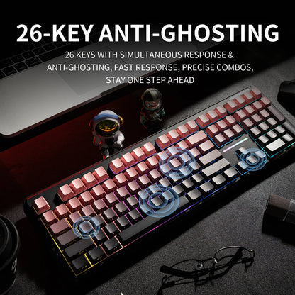 Teclado Bluetooth V108 Pro para oficina, bajo nivel de ruido, 2.4G, con cable e inalámbrico, diseño completo, membrana con retroiluminación RGB