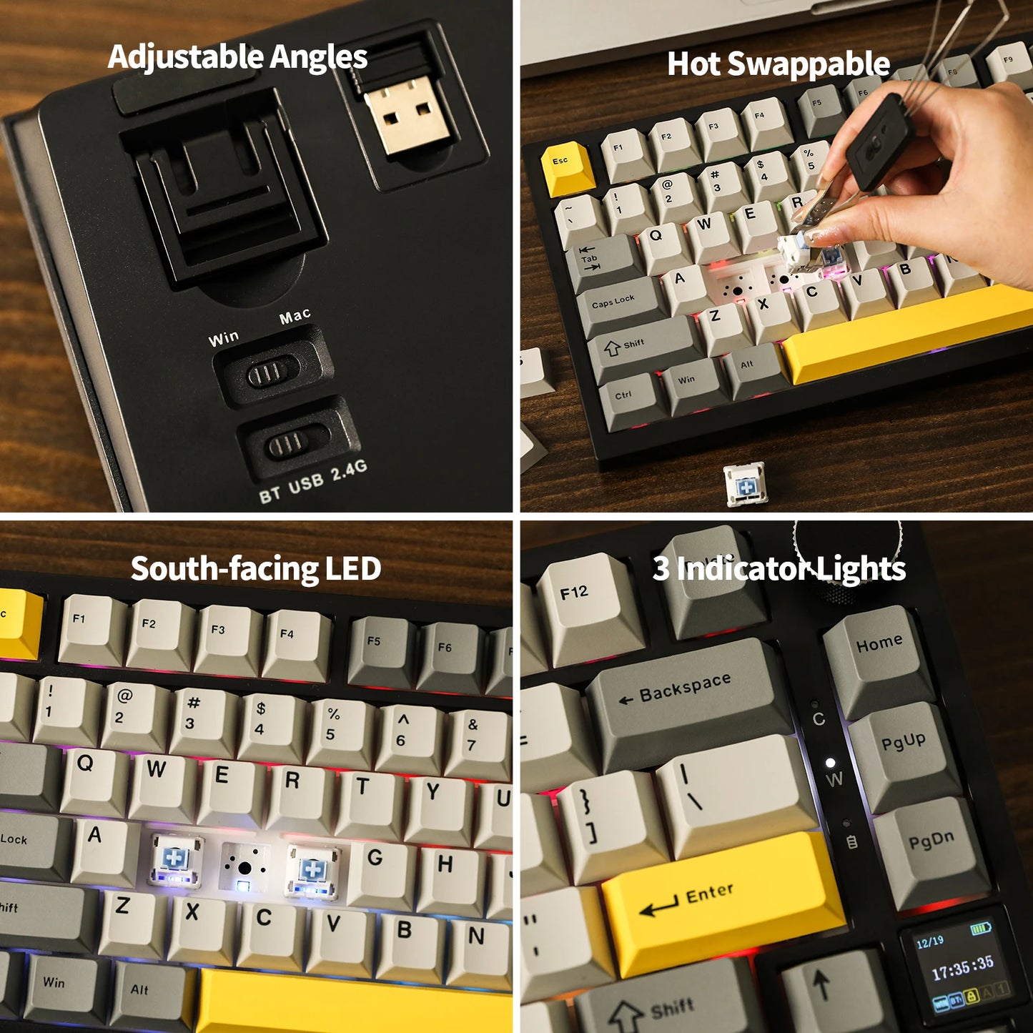 Ajazz AK820 Pro 75% mechanische Tastatur mit Gasket-Mount, Bluetooth 5.1/2.4G, kabellos/kabelgebunden, mit TFT-Bildschirm für Mac/Win