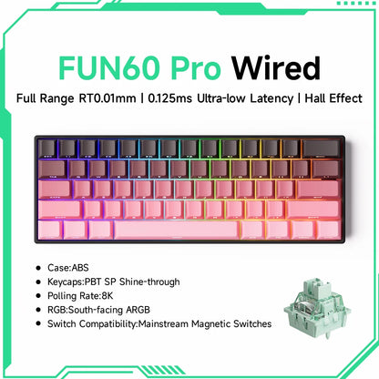 Teclado mecánico MONSGEEK FUN60 PRO&MAX HE con interruptores magnéticos, teclado gaming inalámbrico 60%, Rapid Trigger 8K ARGB personalizable