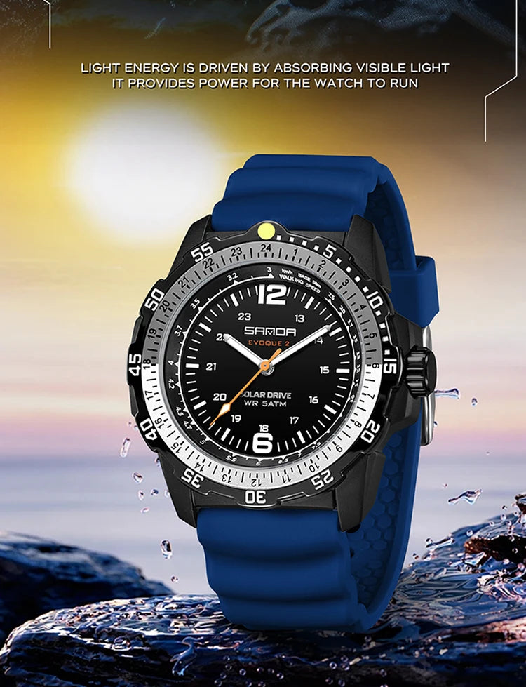 SANDA Luxury Men's Solar-powered Watch Creative Quartz Dial Luminous Hands Waterproof Sport Student Wristwatch Innovative Design