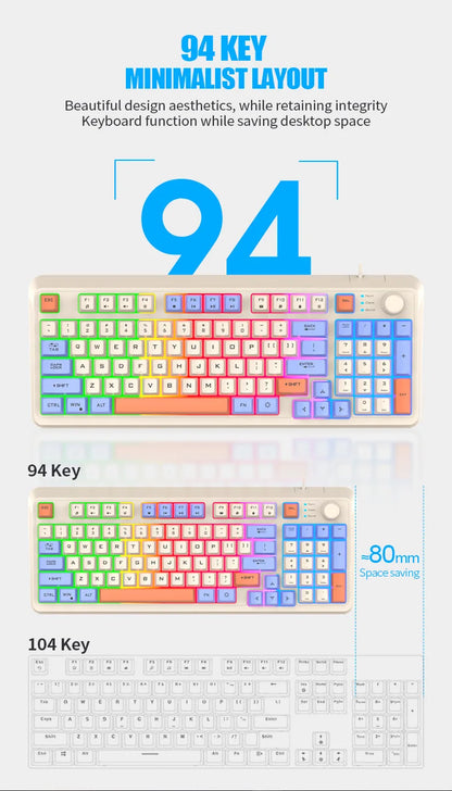 Keyboard K81 Gaming Keyboard 81 Key 80% Layout Spanish Russian Korean Arabic Keyboard USB Wired RGB Light Volume Knob Ergonomics