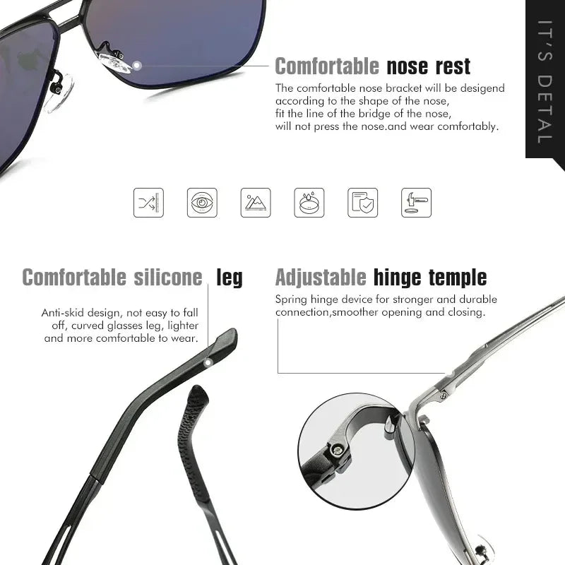Huippulaatuiset alumiini-magnesium-neliönmuotoiset polarisoidut fotokromaattiset aurinkolasit miehille – sotilas-, turva- ja ajolasit Oculos De Sol Masculino