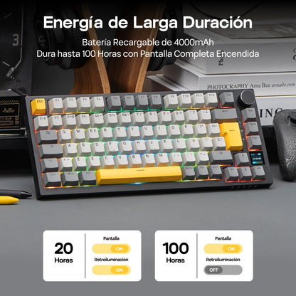 ISO-ES-Layout EPOMAKER X AJAZZ AK820 PRO 75% Spanisches Layout Kabelgebundene/2.4GHz/BT mechanische Tastatur mit Display & Drehregler für PC/Mac