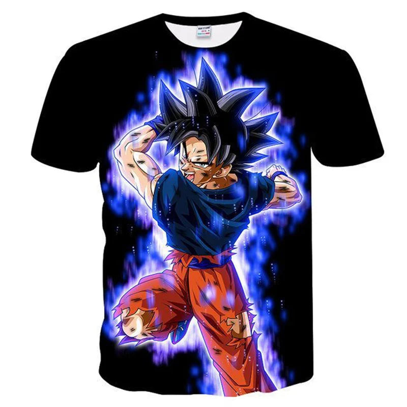 T-shirt Dragon Ball para Criança, Top Tee com Figuras de Anime Son Goku Super Saiyan, T-shirt para Rapaz, Roupa Infantil de Verão de Manga Curta