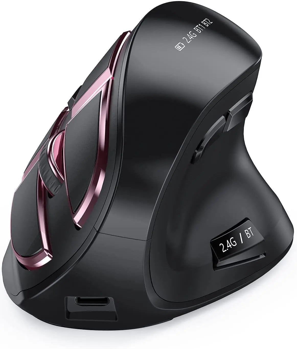 Mouse verticale wireless Jomaa 2.4G+Bluetooth per Apple Mac, laptop e notebook, 9 pulsanti, mouse gaming ricaricabile per PC e iPad