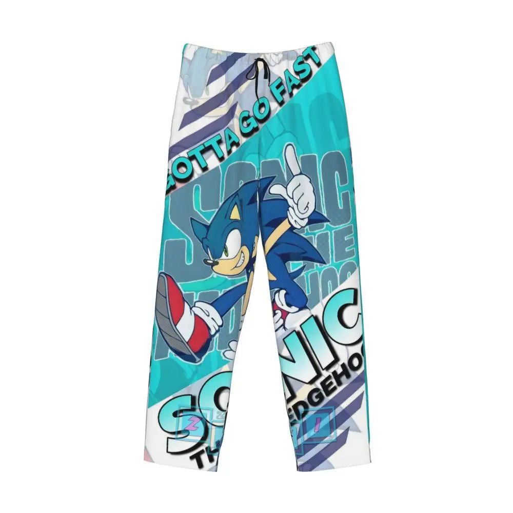 Custom Print Men's Soniced Pajama Pants Hedgehog Game Sleepwear Sleep Lounge Bottoms with Pockets