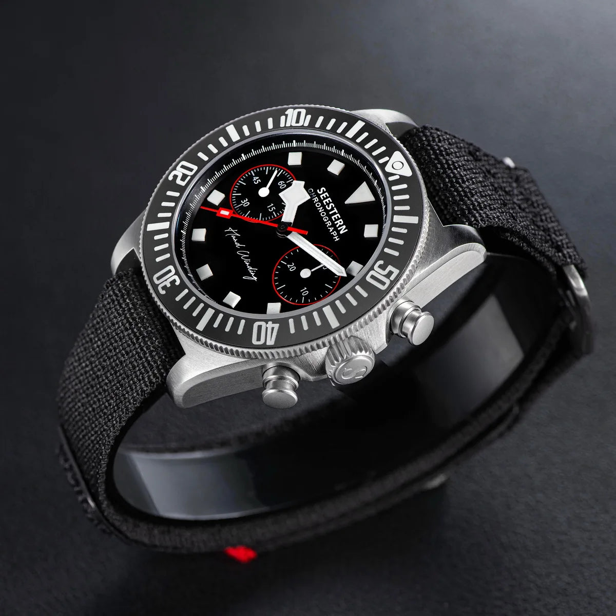 SEESTERN Chronograph Man of Watch Mechanical Tianjin ST1901 Movement Sapphire Wristwatches Nylon Sticker Strap Luminous Skeleton