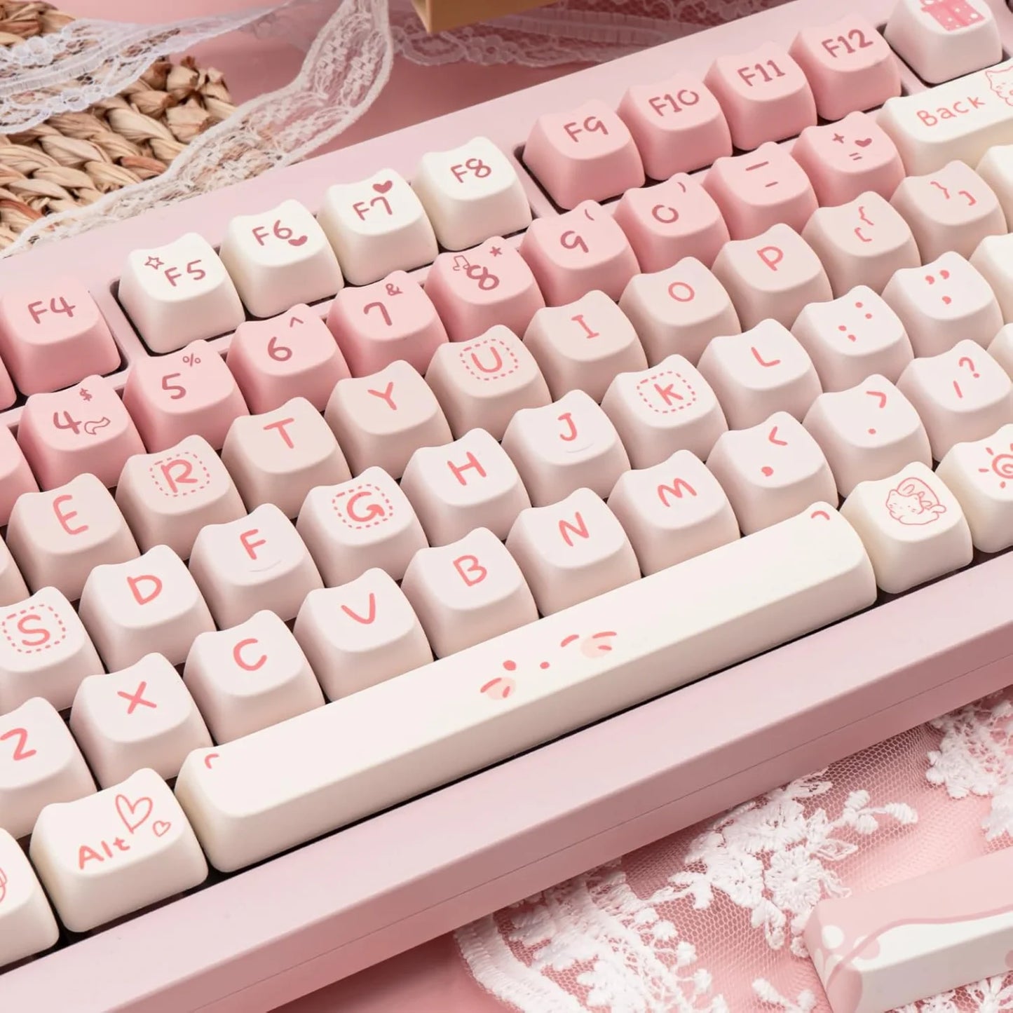 Pink Kitten, Girl MAO Keycap PBT 134 Keys, Customized for 60/84/98/108 Mechanical Keyboard
