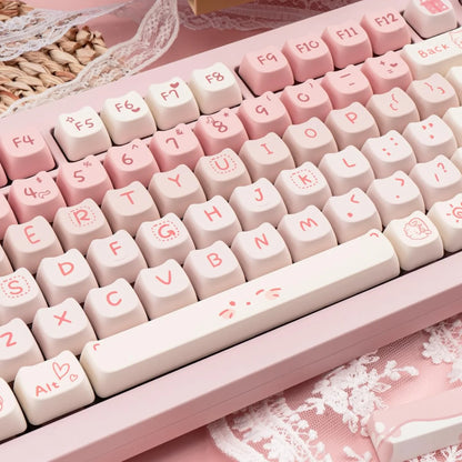Pink Kitten, Girl MAO Keycap PBT 134 Keys, Customized for 60/84/98/108 Mechanical Keyboard