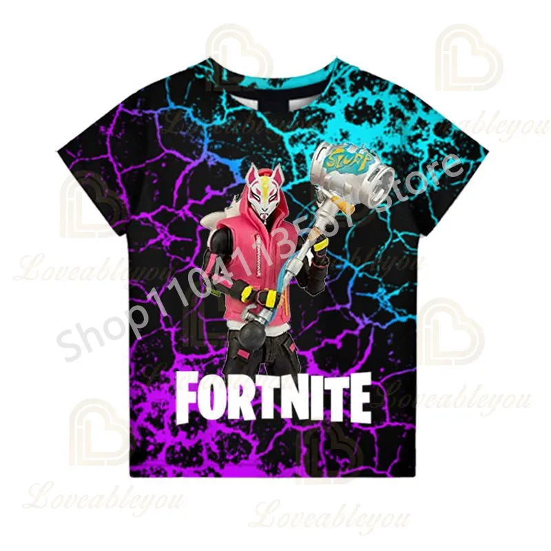 Youth F-Fortnited T-shirt Battle Game Adults Short Sleeve Summer Tees for Teen Boys and Girls