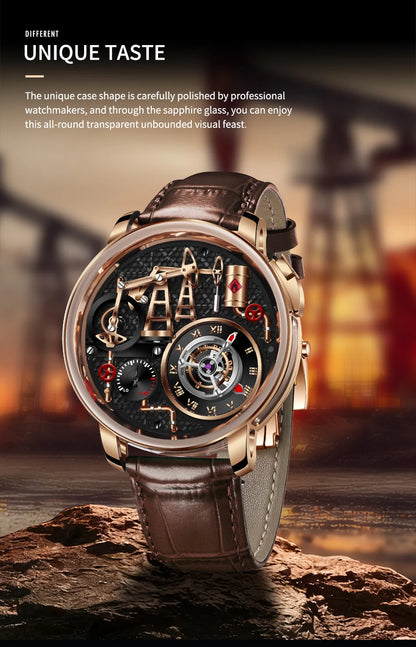 PINDU Design New Button Oil Pump Quartz Watch for Men Swiss Quartz 762 Movement Sapphire Waterproof Stainless Steel Men's Watch